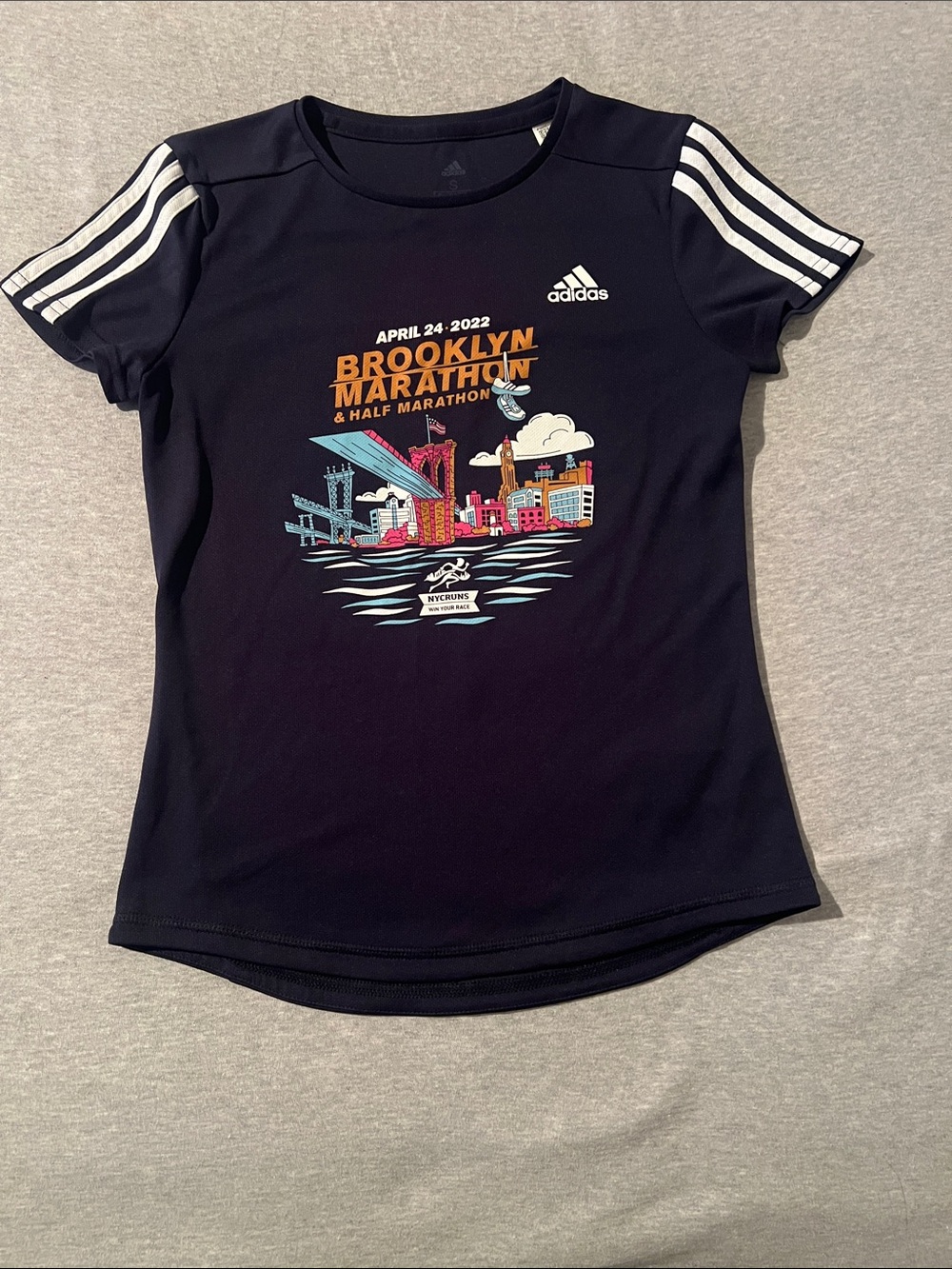 adidas Navy Short-Sleeve Brooklyn Marathon Graphic Tee